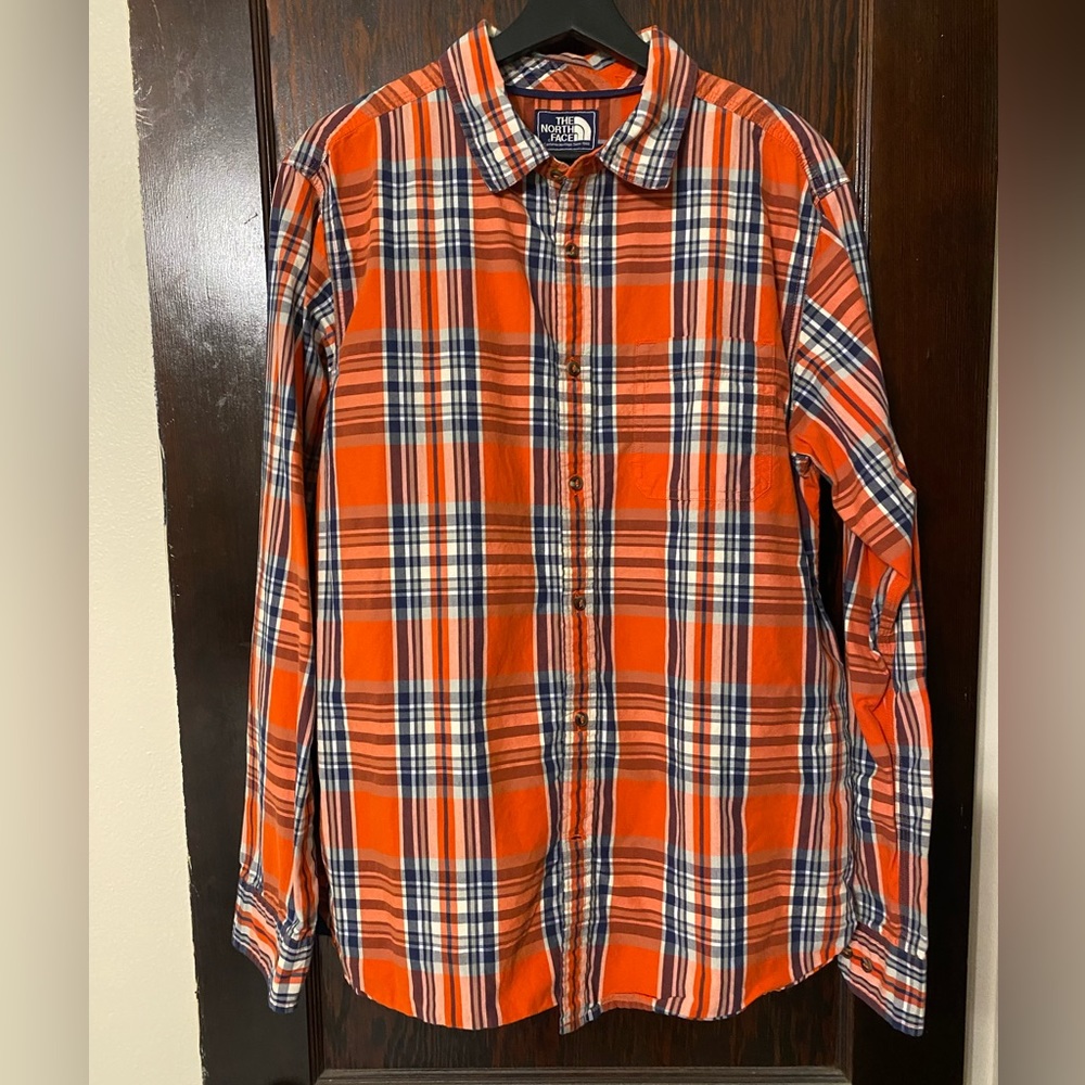 The North Face Orange Plaid Casual Button Down Shirt